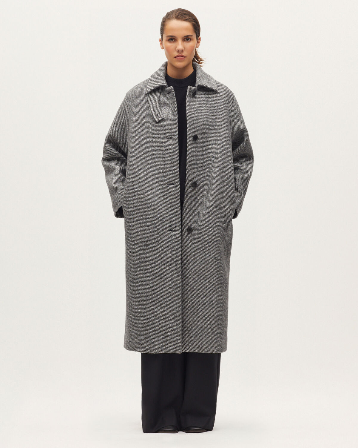 Manteau droit long en laine melangée - K017 TWILL GARDENIA - 1