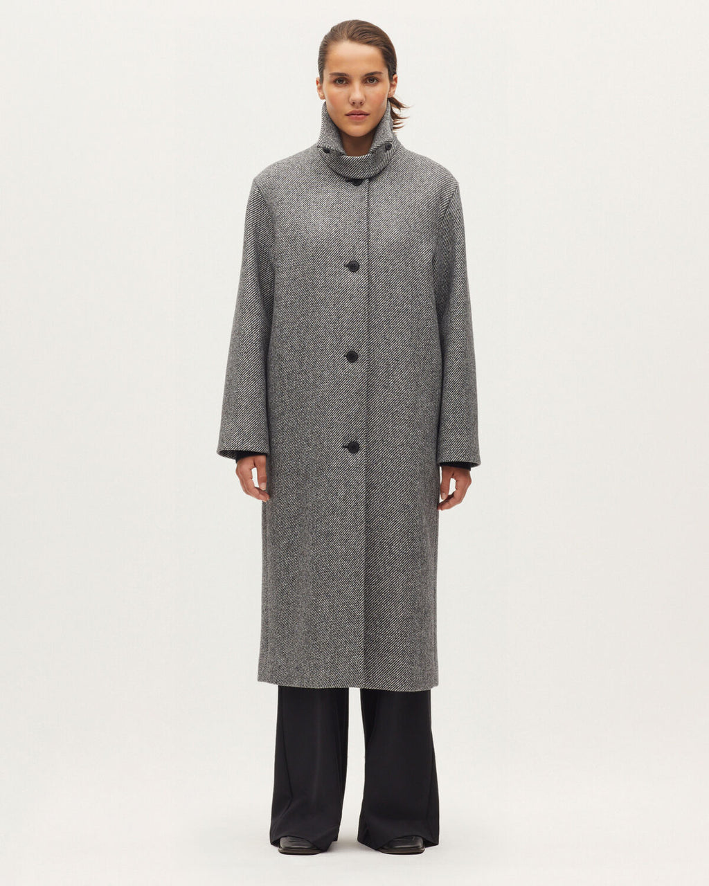 Manteau droit long en laine melangée - K017 TWILL GARDENIA - 2