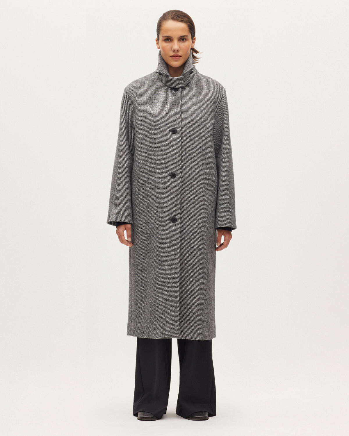 Manteau droit long en laine melangée - K017 TWILL GARDENIA - 2