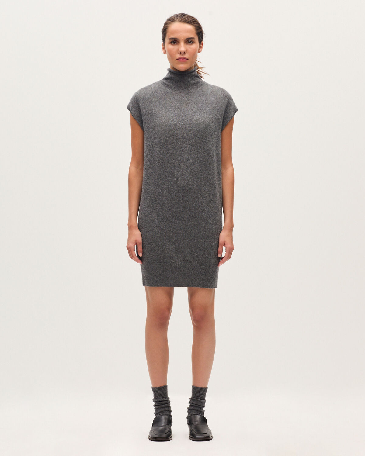 Robe midi sans manches en cachemire - K073 GRAY ST ECRU - 1