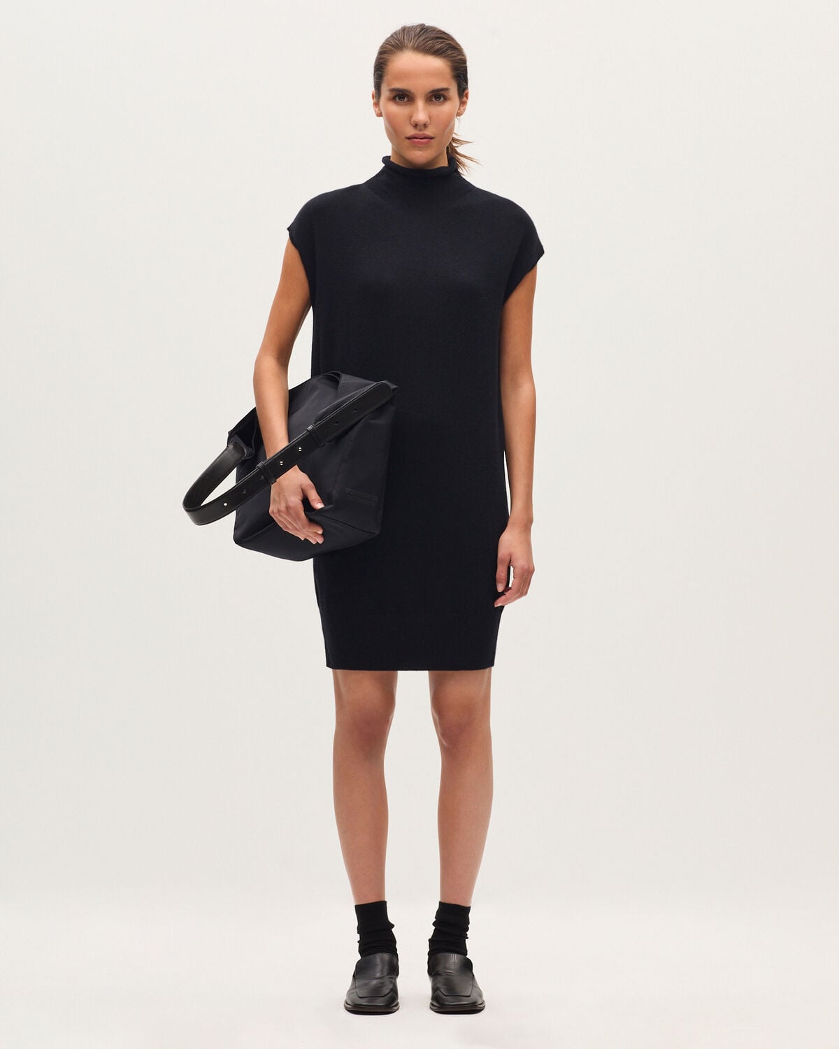 Robe midi sans manches en cachemire - K098 BLACK ST GRAY - 1