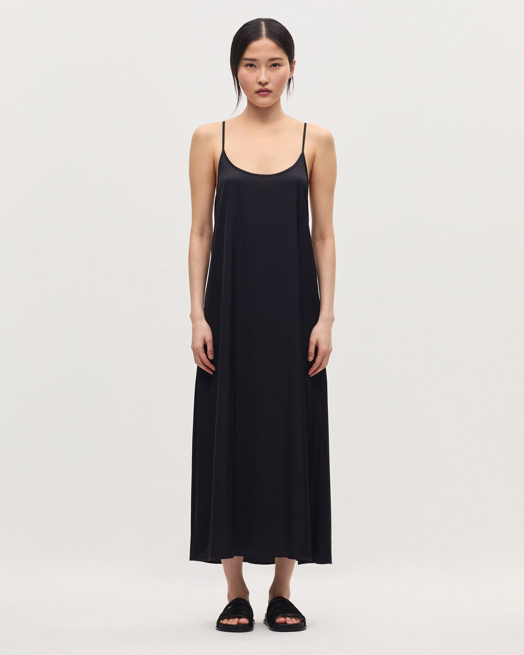 Robe longue nuisette satinée - H091 BLACK BEAUTY - 2