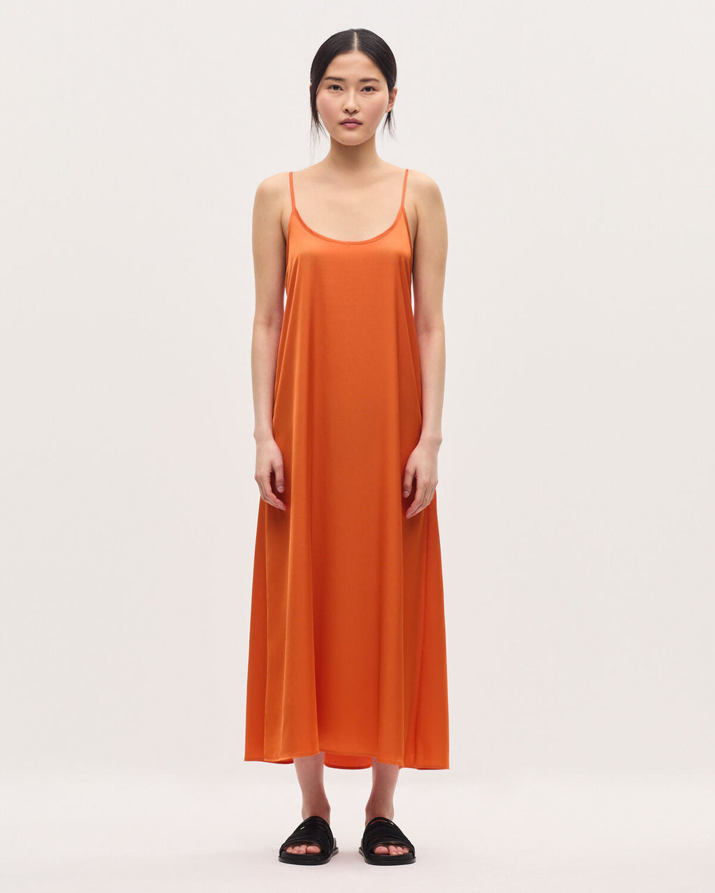 Robe longue nuisette satinée - K240 APRICOT ORANGE - 1