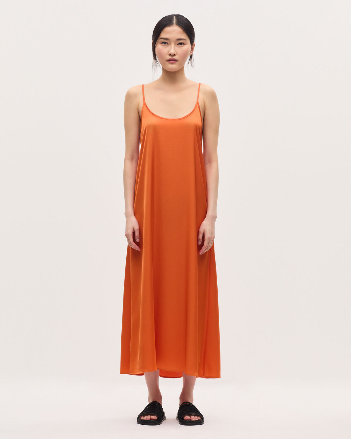 Robe longue nuisette satinée - K240 APRICOT ORANGE - 1