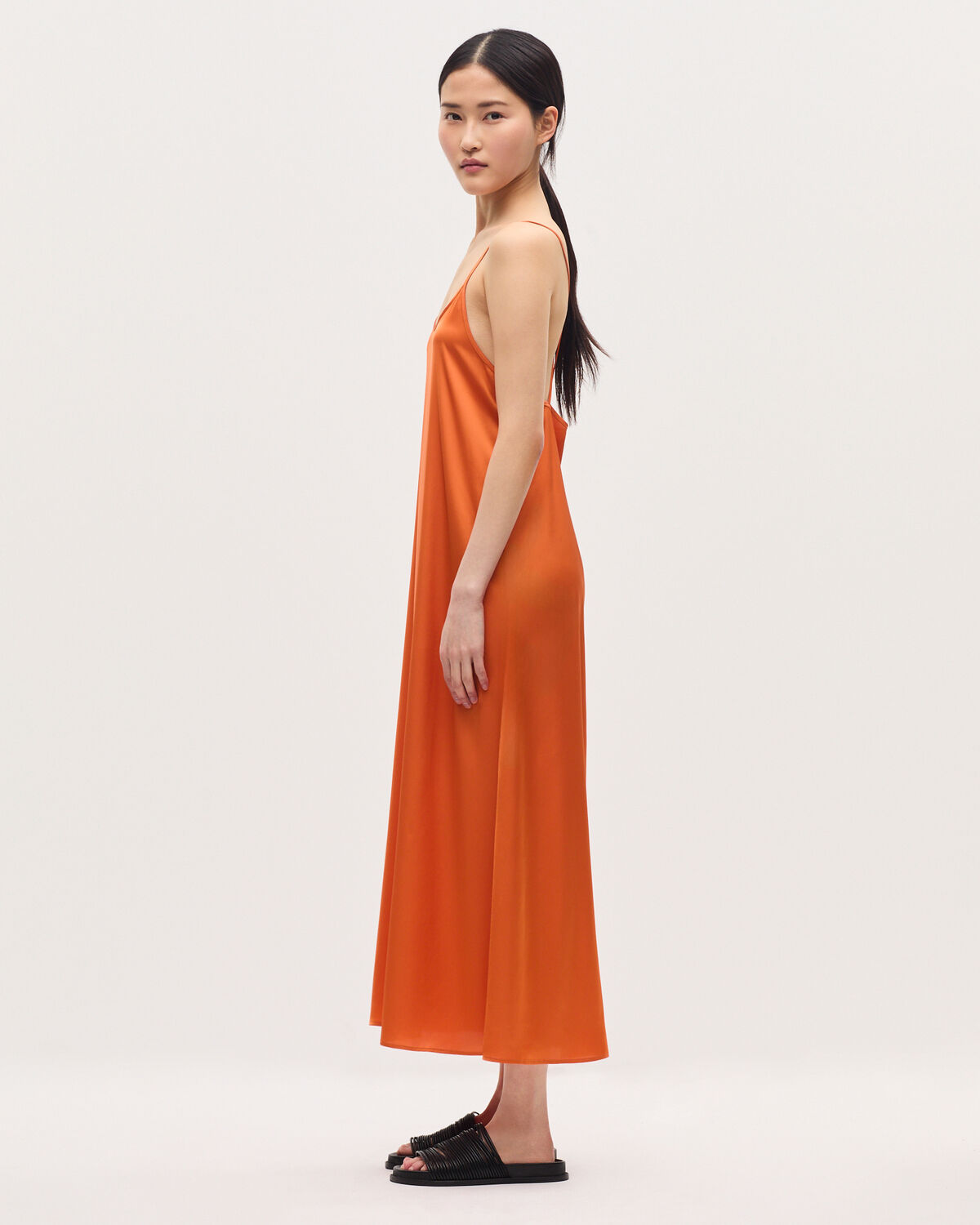 Robe longue nuisette satinée - K240 APRICOT ORANGE - 2