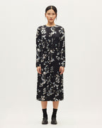 Robe midi satinée - K091 LEAVES BLACK - 1