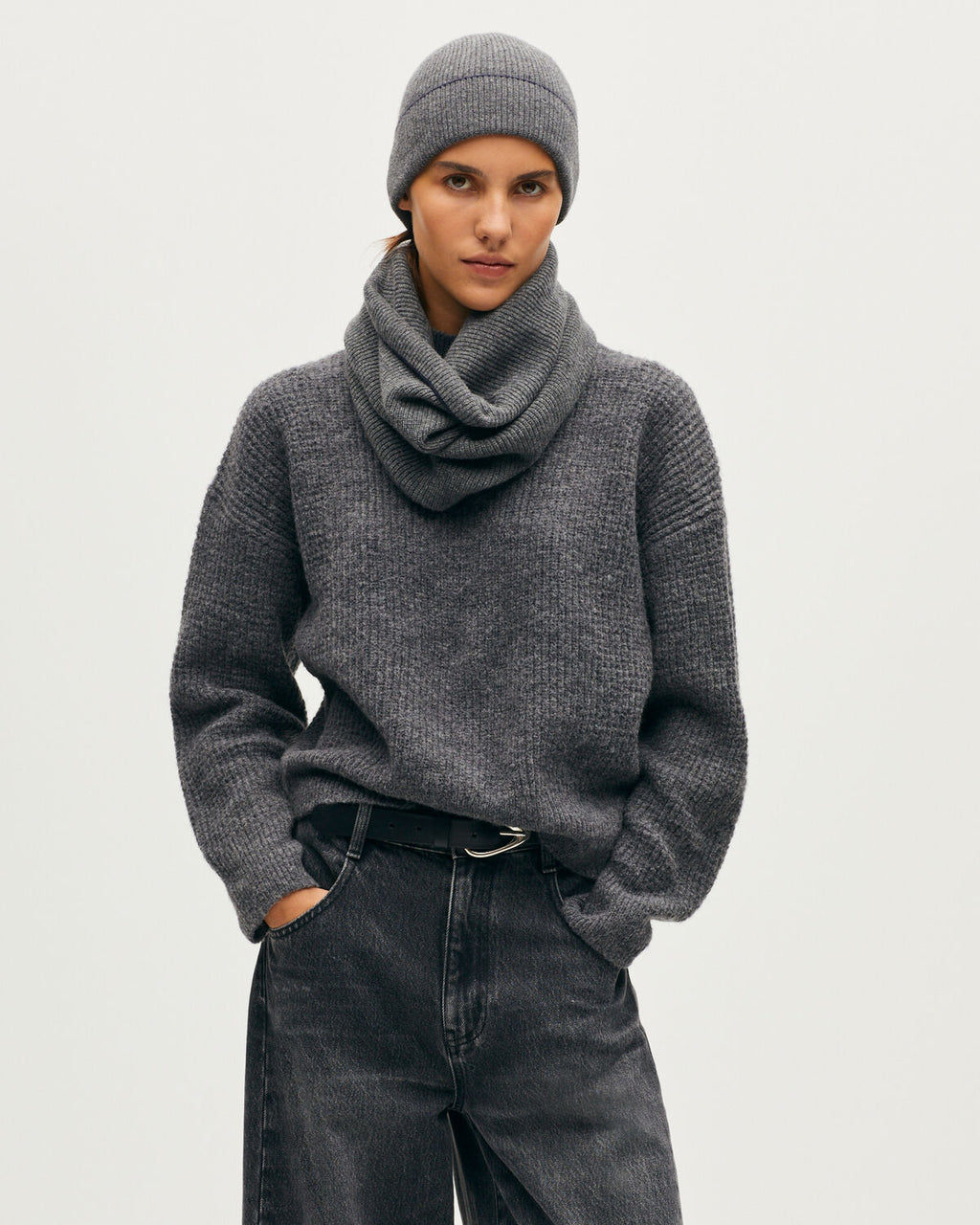 Bonnet en cachemire à revers - K074 GRAY ST NAVY - 2