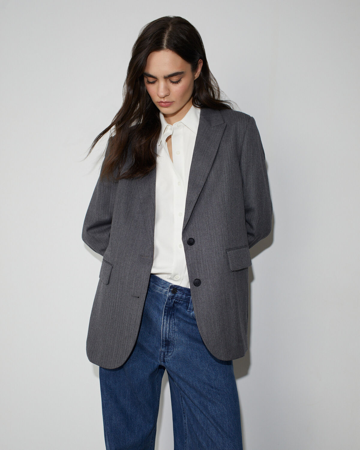 Veste de tailleur en laine - M040 HERRINGBONE GRAY - 2