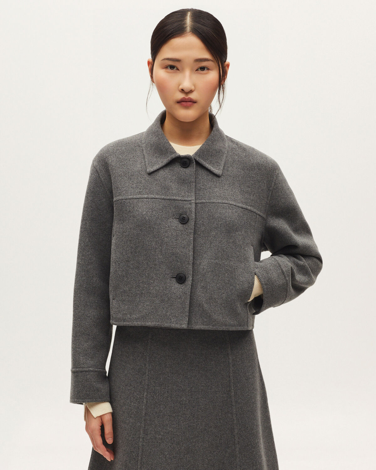 Blouson court double face avec laine - K070 MEL GRAY - 1