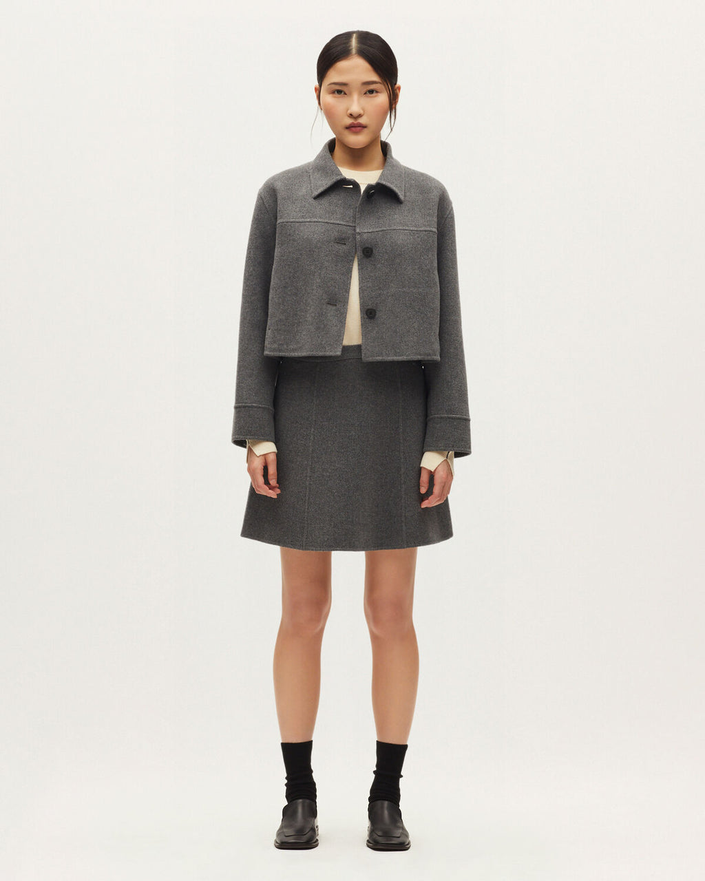 Blouson court double face avec laine - K070 MEL GRAY - 2