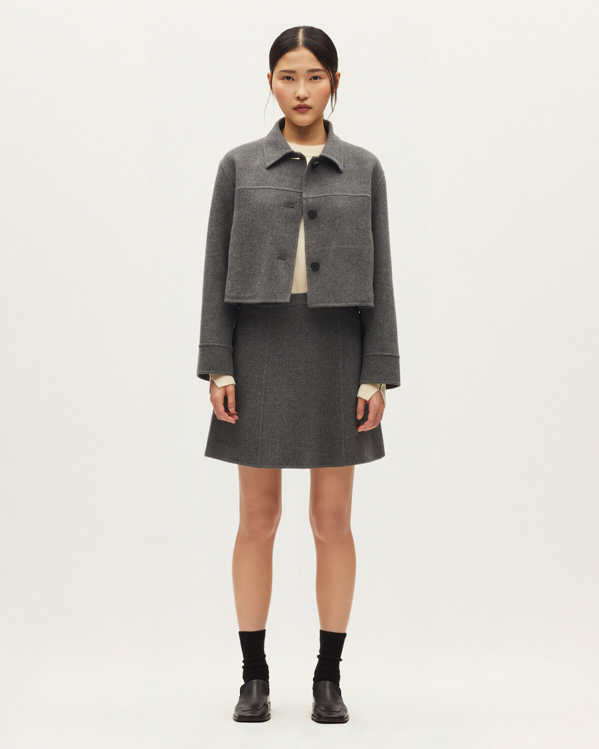 Blouson court double face avec laine - K070 MEL GRAY - 2