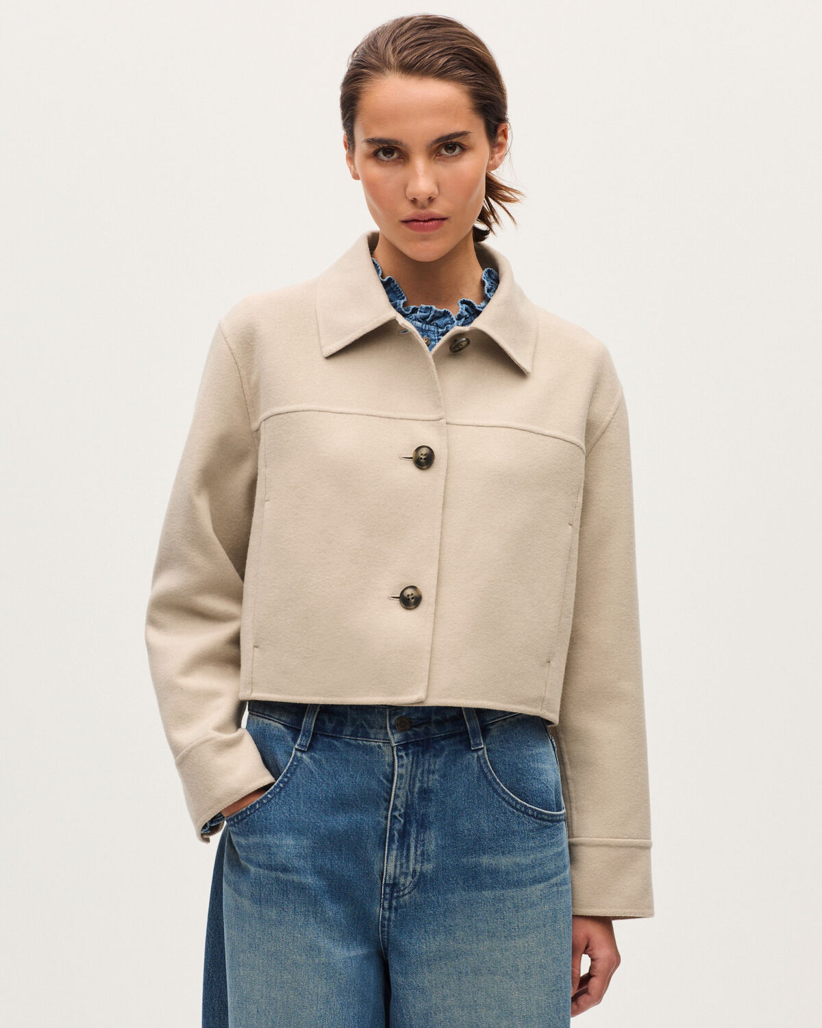 Blouson court double face avec laine - K301 LIGHT BEIGE - 1