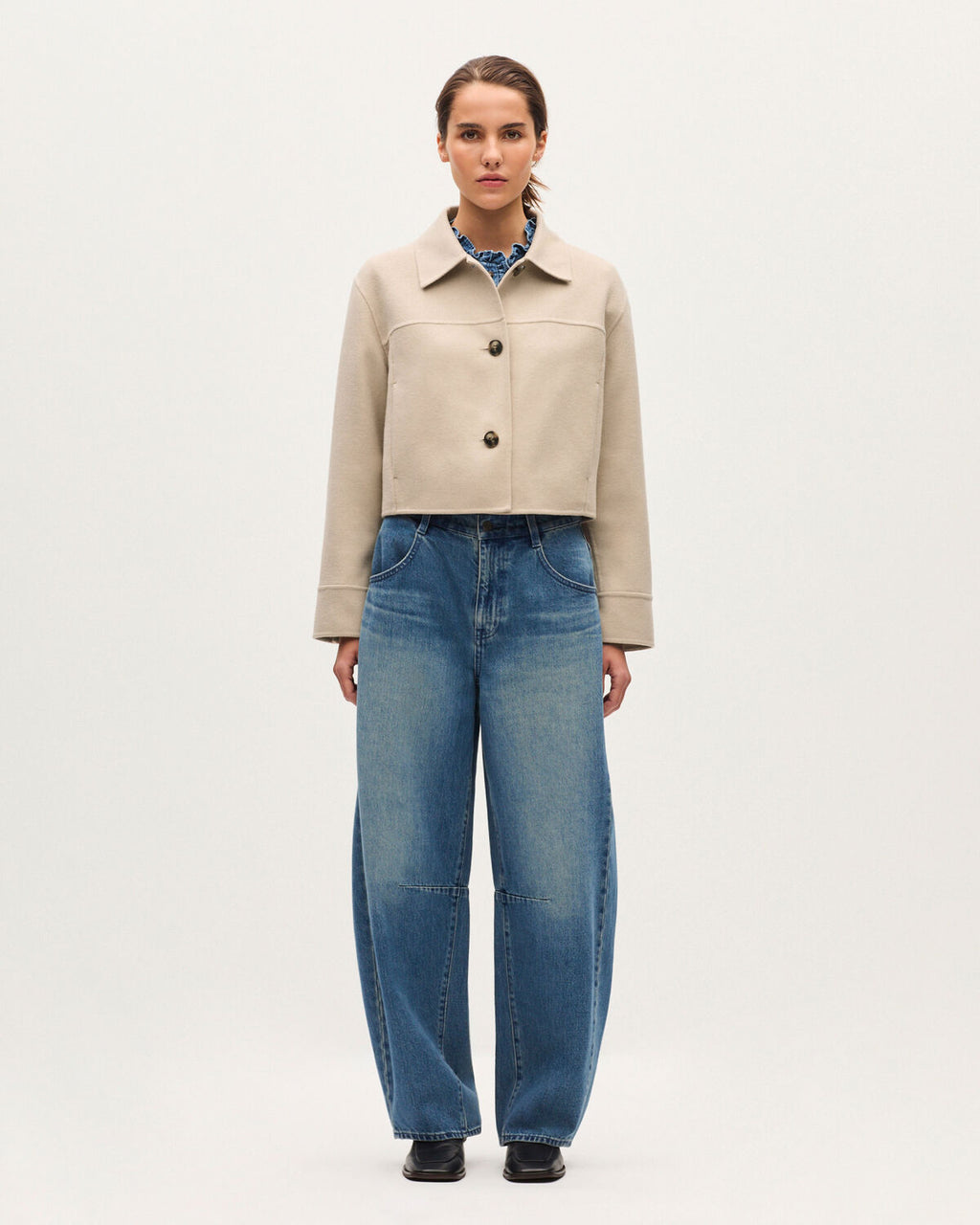 Blouson court double face avec laine - K301 LIGHT BEIGE - 2