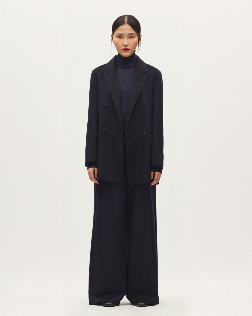 Veste mi-longue croisée avec laine - H695 NIGHT SKY - 1