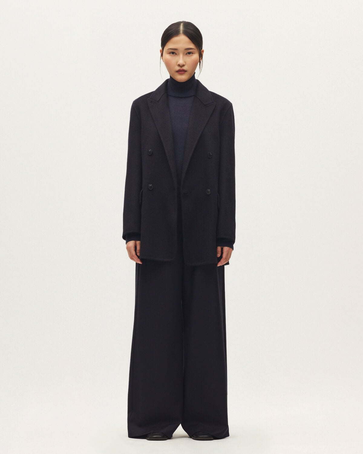 Veste mi-longue croisée avec laine - H695 NIGHT SKY - 1
