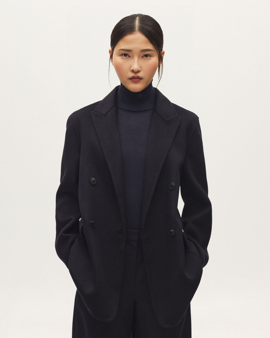 Veste mi-longue croisée avec laine - H695 NIGHT SKY - 2
