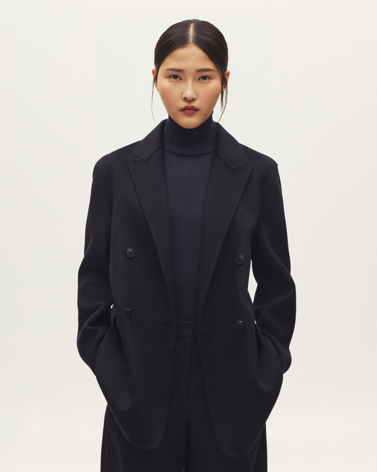 Veste mi-longue croisée avec laine - H695 NIGHT SKY - 2