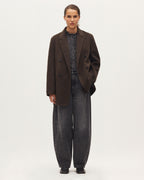 Veste mi-longue croisée avec laine - K381 TWILL BROWN - 1