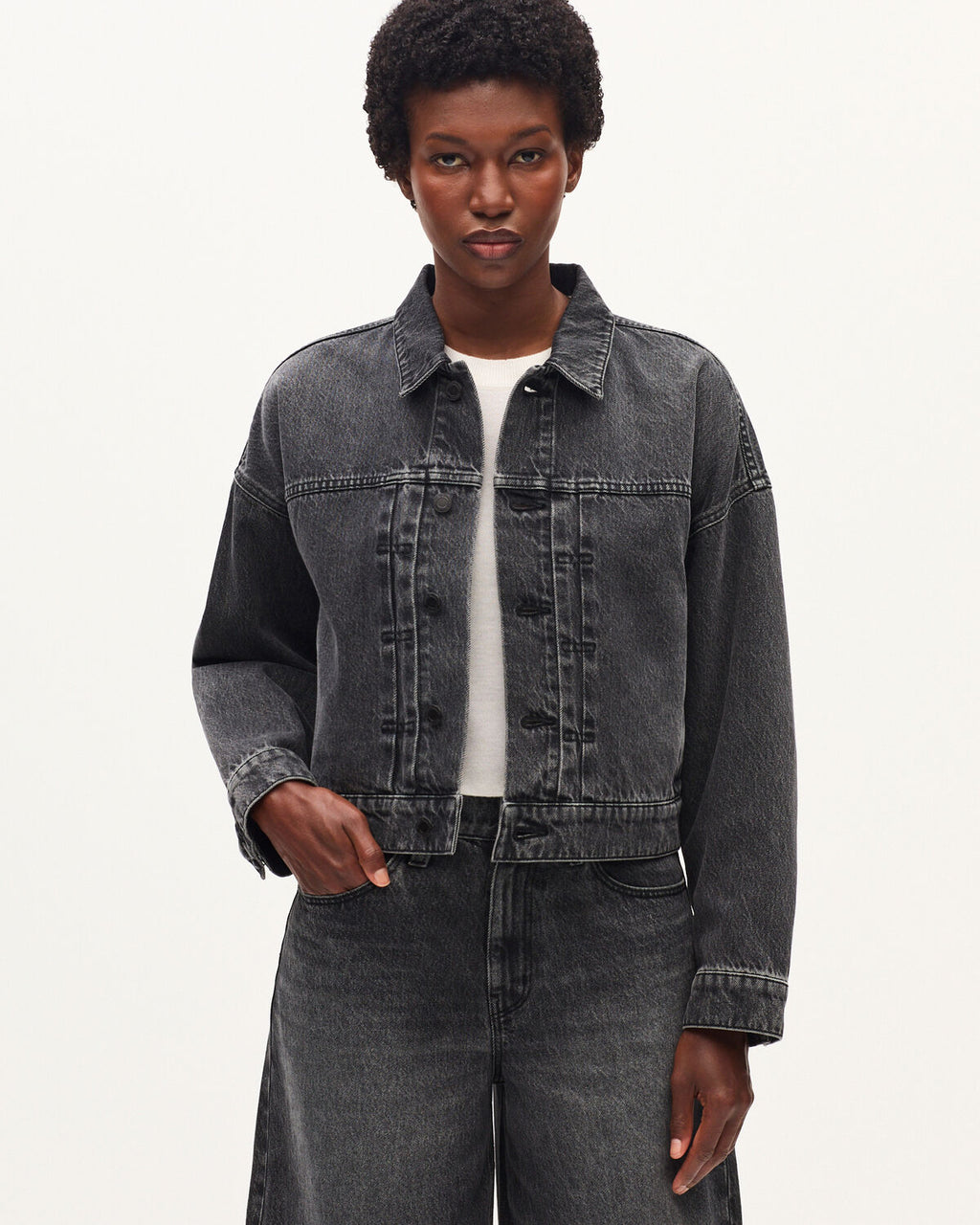 Veste courte en coton - K081 DARK GRAY - 1