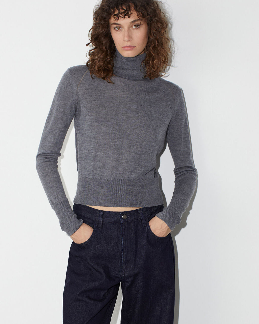 Pull col roulé en laine mérinos et soie - M071 GRIS TAUPE - 1