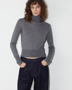 Pull col roulé en laine mérinos et soie - M071 GRIS TAUPE - 1