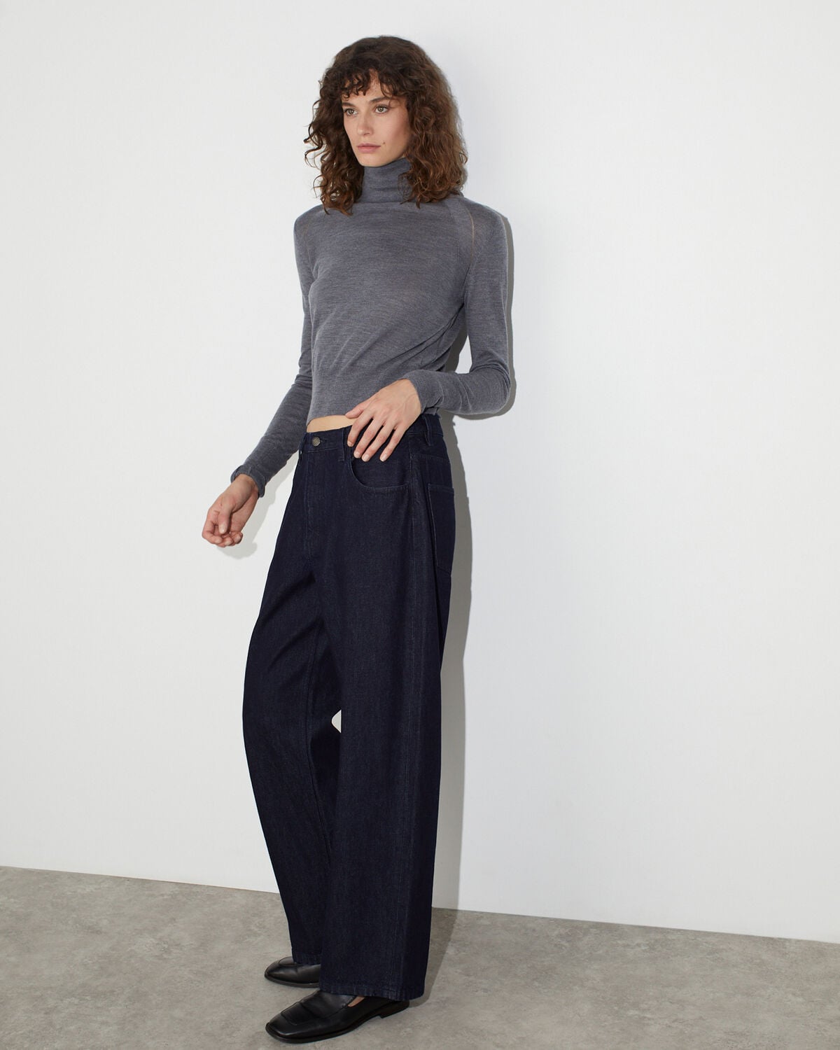 Pull col roulé en laine mérinos et soie - M071 GRIS TAUPE - 2