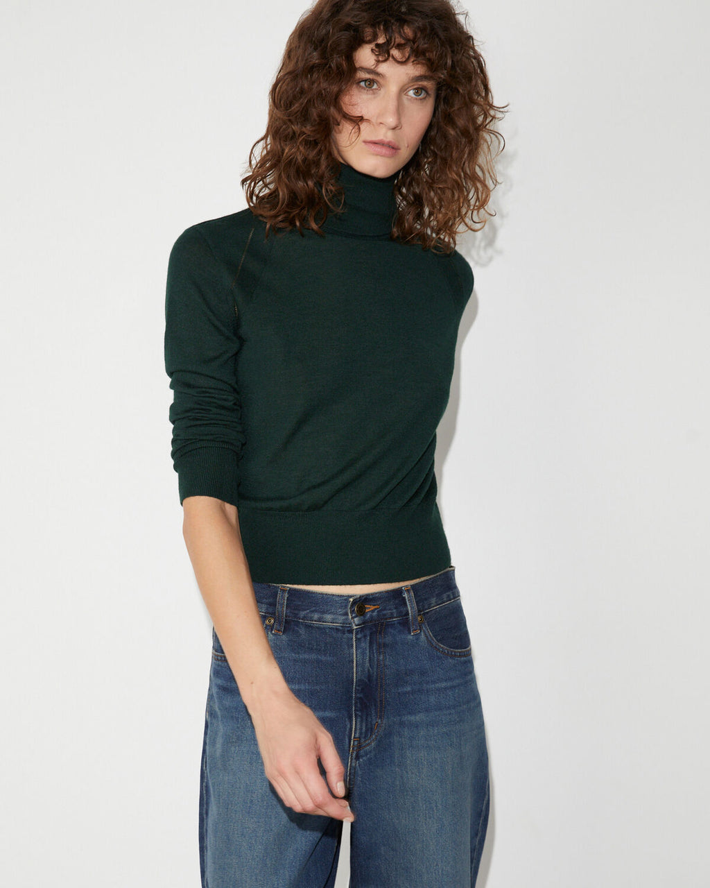 Pull col roulé en laine mérinos et soie - M590 VERT FONCE - 1