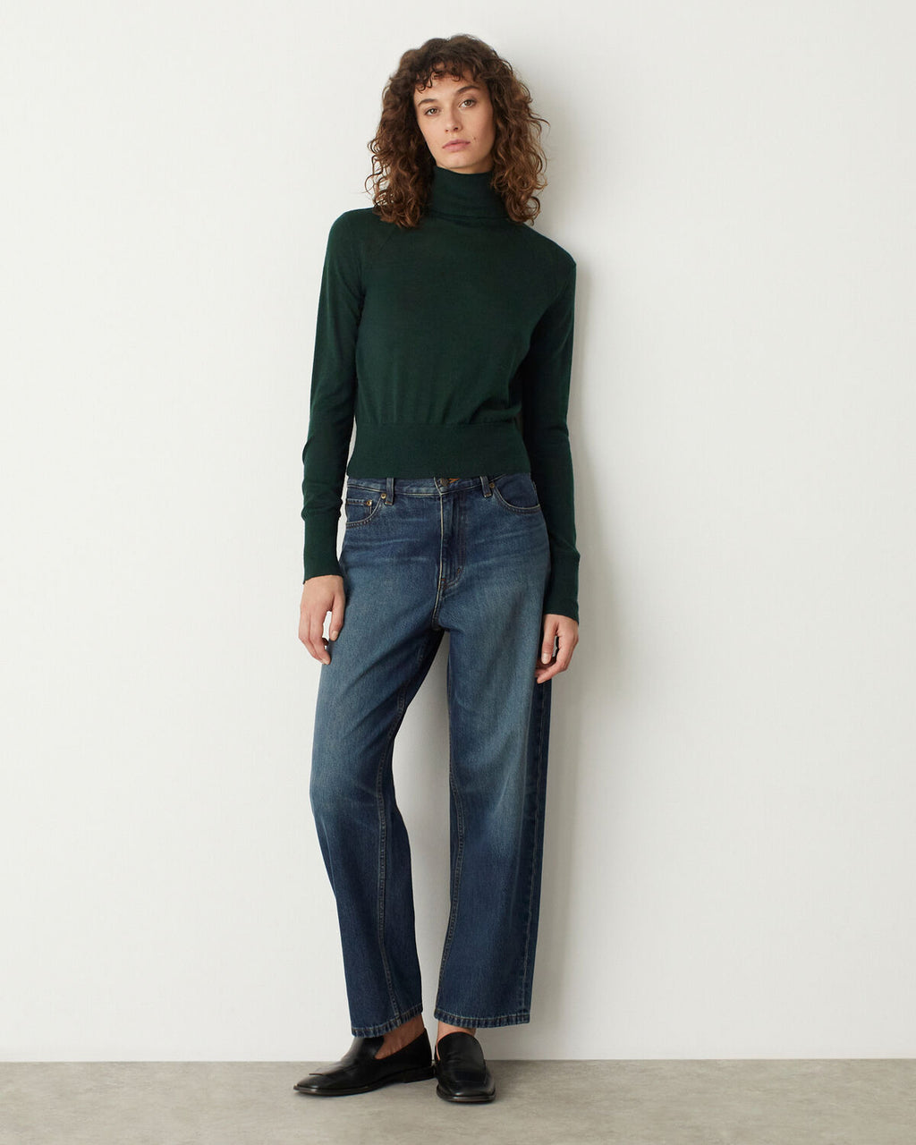 Pull col roulé en laine mérinos et soie - M590 VERT FONCE - 2