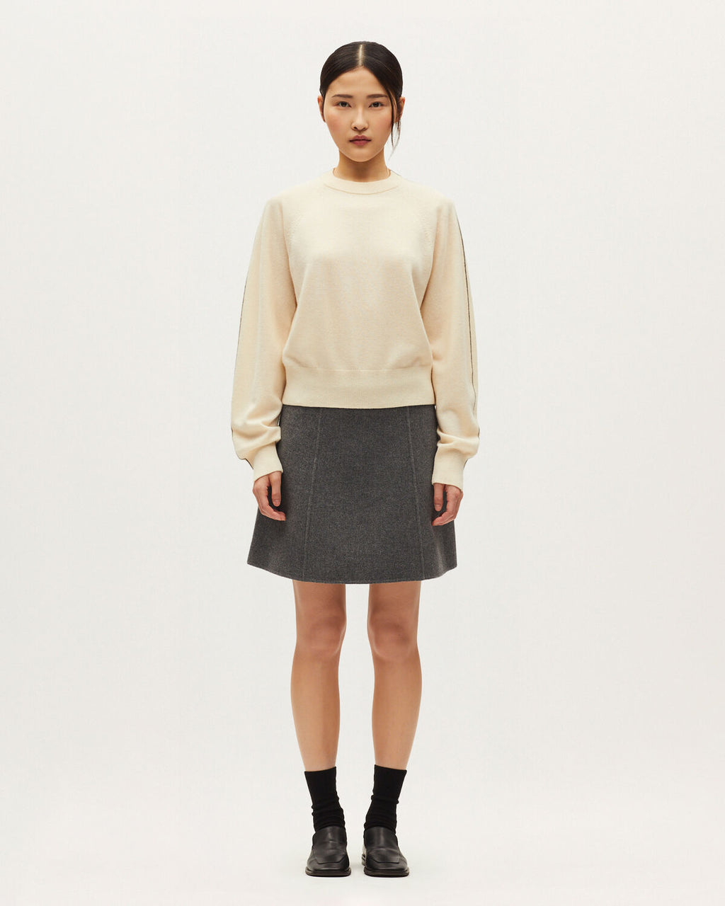 Pull col rond en cachemire - K011 ECRU ST GRAY - 2