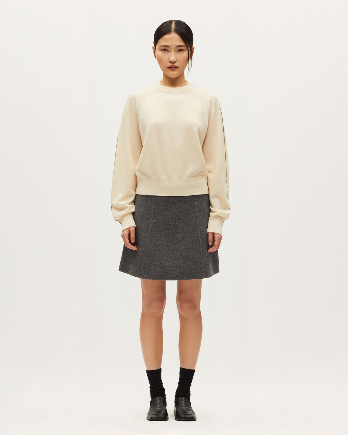 Pull col rond en cachemire - K011 ECRU ST GRAY - 2