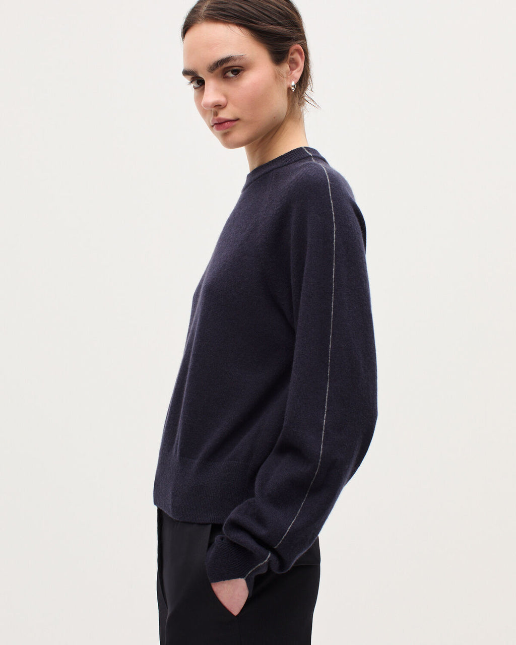 Pull col rond en cachemire - K691 NAVY ST GRAY - 1