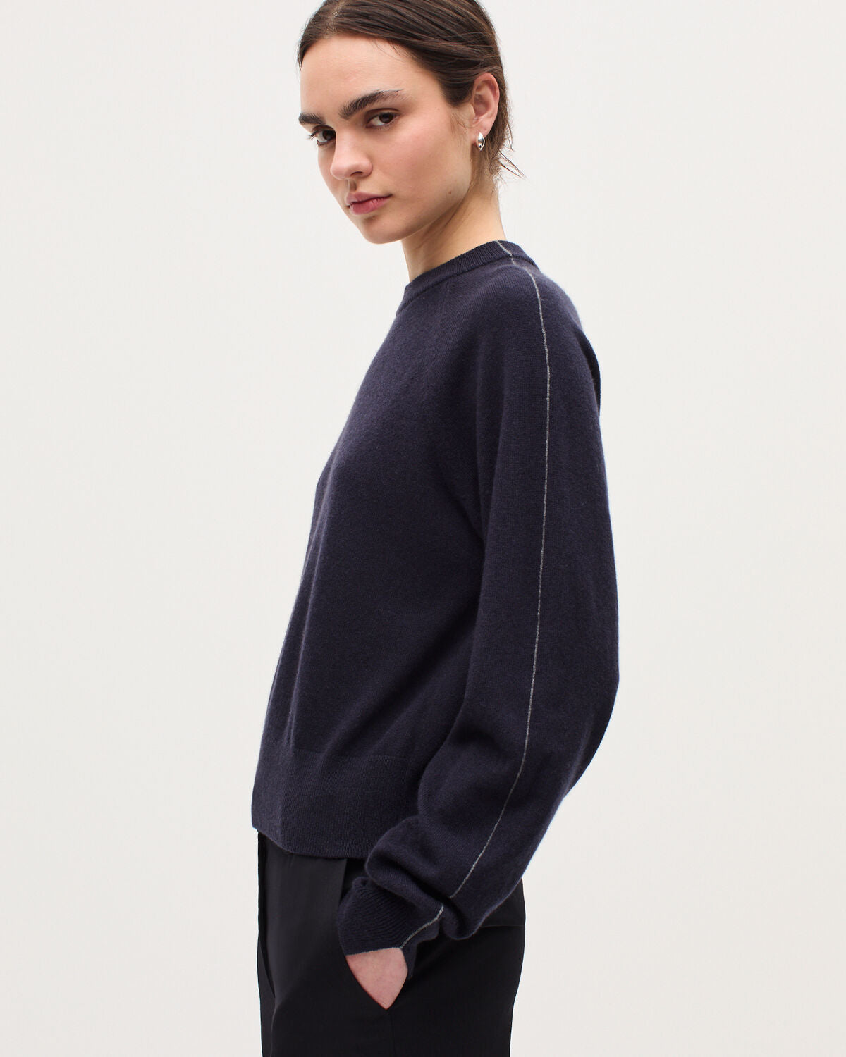 Pull col rond en cachemire - K691 NAVY ST GRAY - 1