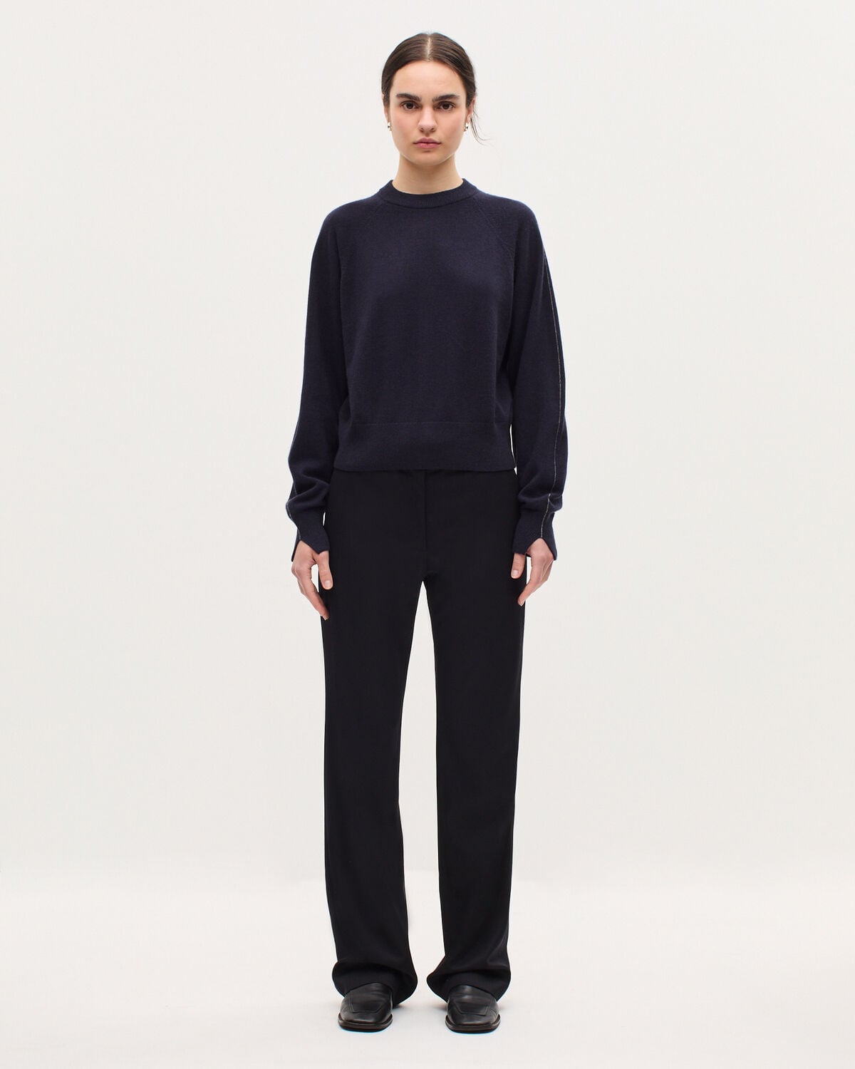 Pull col rond en cachemire - K691 NAVY ST GRAY - 2