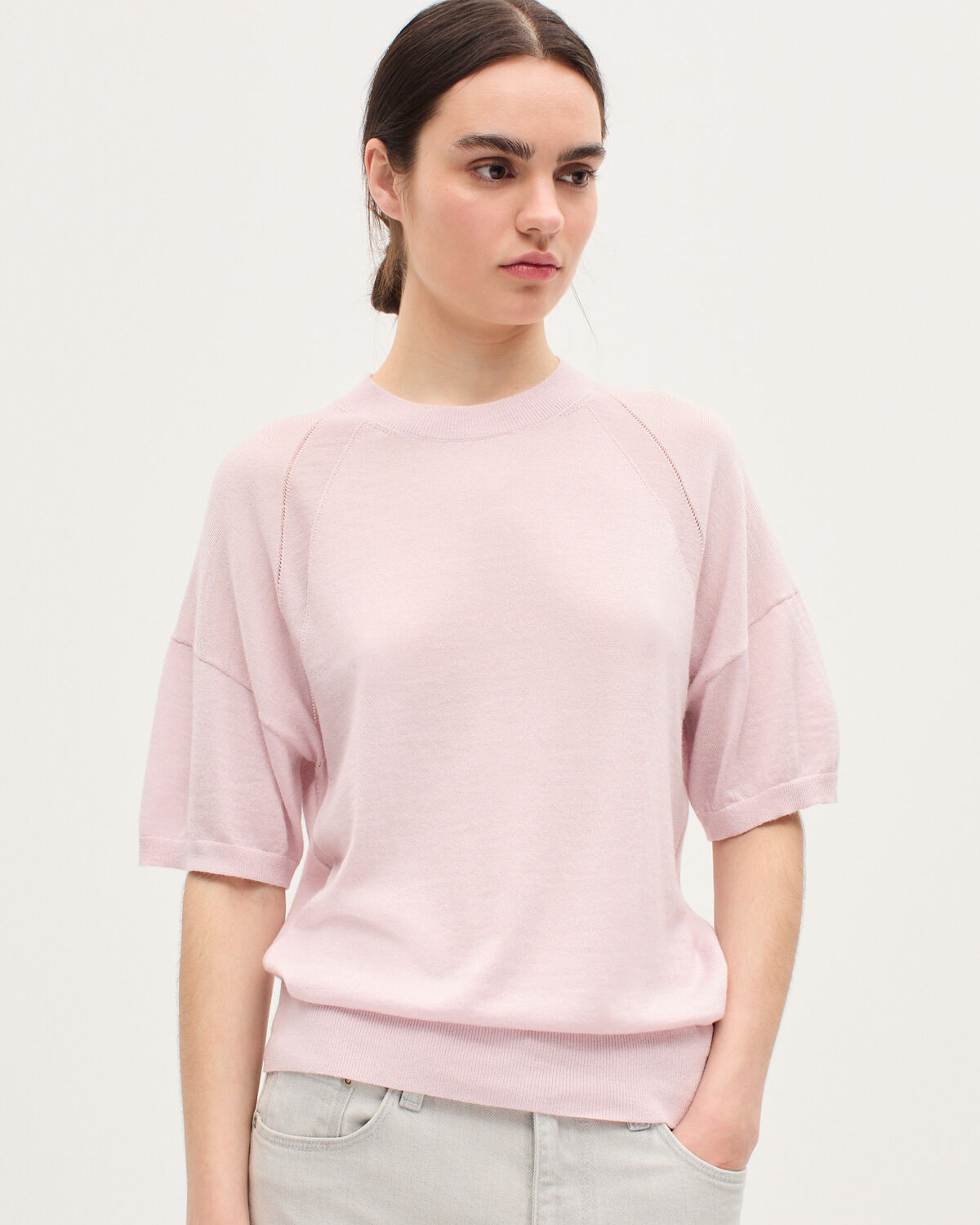 Pull en laine mérinos et soie - K100 BLOOM PINK - 1