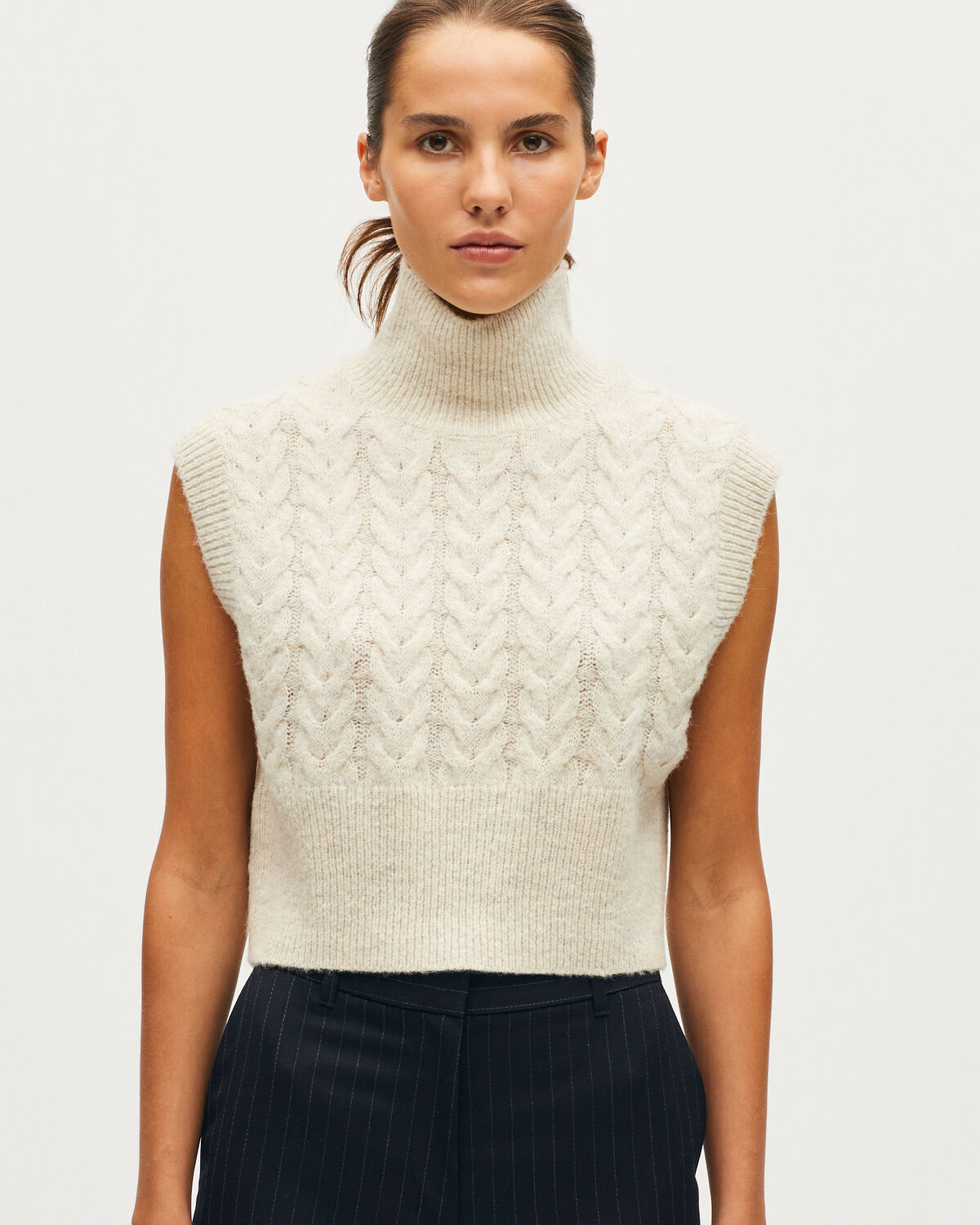 Pull sans manche col montant - K021 MEL ECRU GRAY - 1