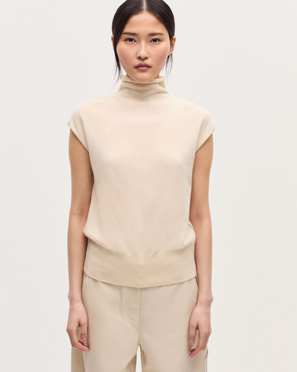Pull sans manches en cachemire  - K011 ECRU ST GRAY - 2