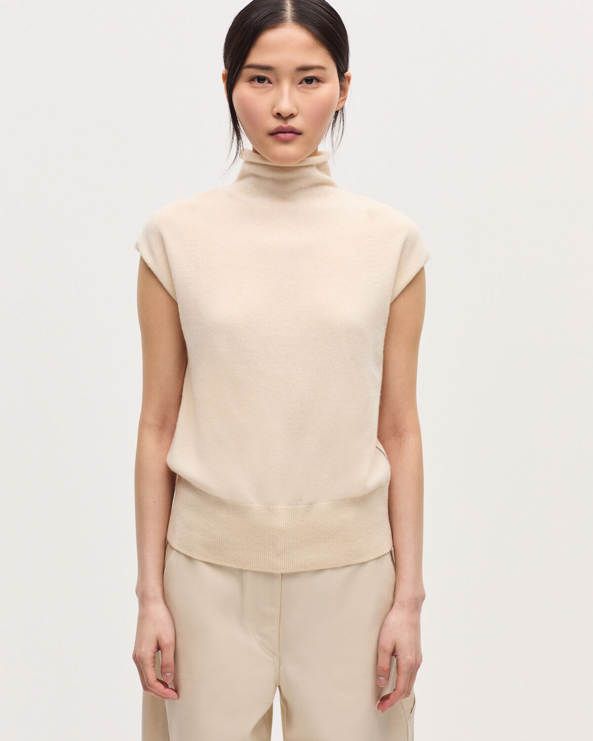 Pull sans manches en cachemire  - K011 ECRU ST GRAY - 2