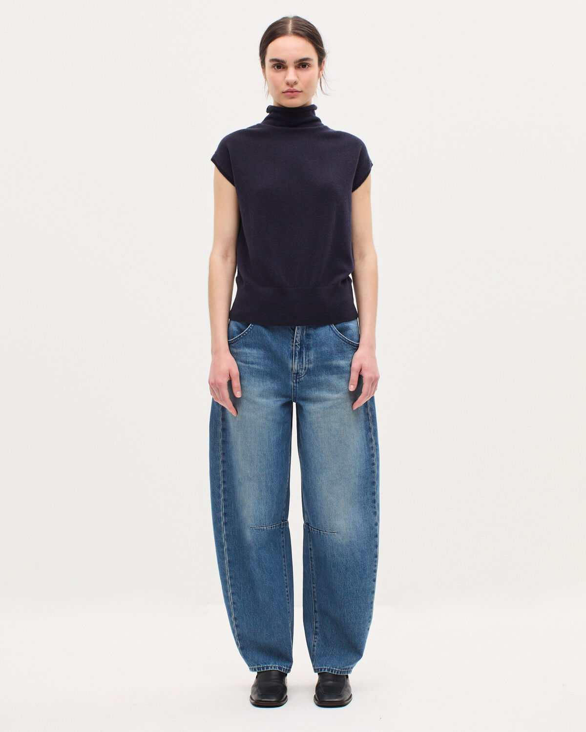 Pull sans manches en cachemire  - K691 NAVY ST GRAY - 2