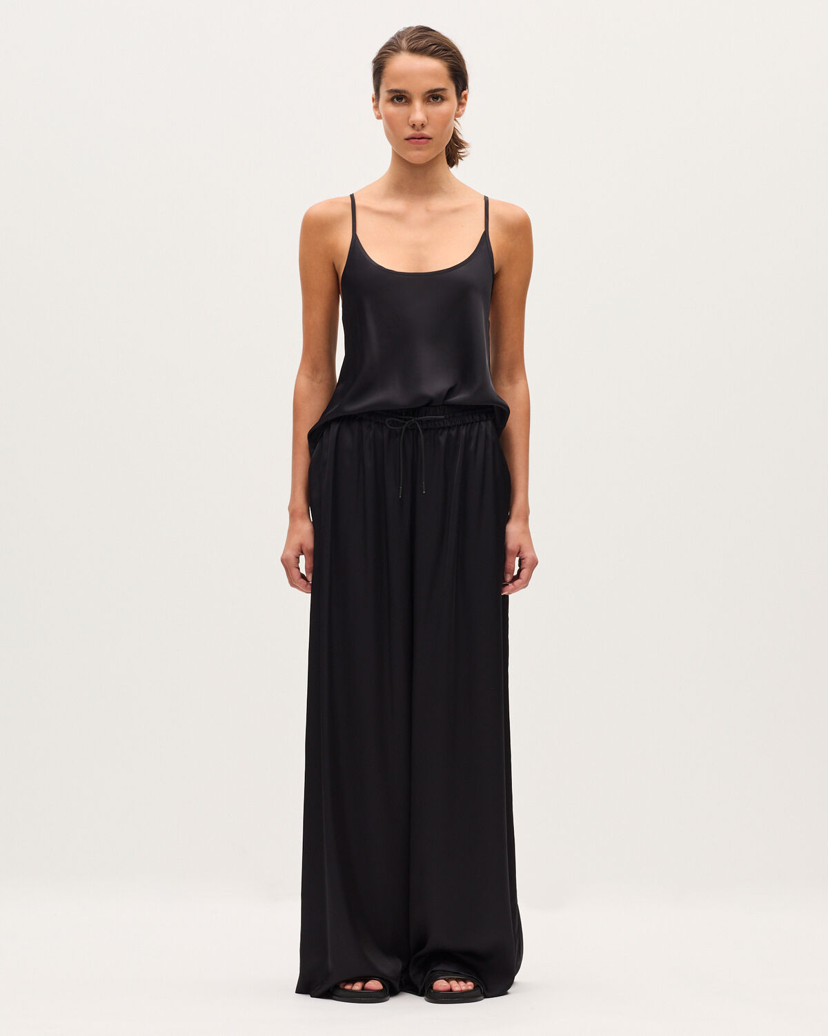 Pantalon large fluide satiné - H091 BLACK BEAUTY - 1