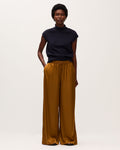 Pantalon large fluide satiné - K340 BONE BROWN - 1