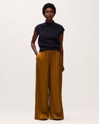 Pantalon large fluide satiné - K340 BONE BROWN - 1