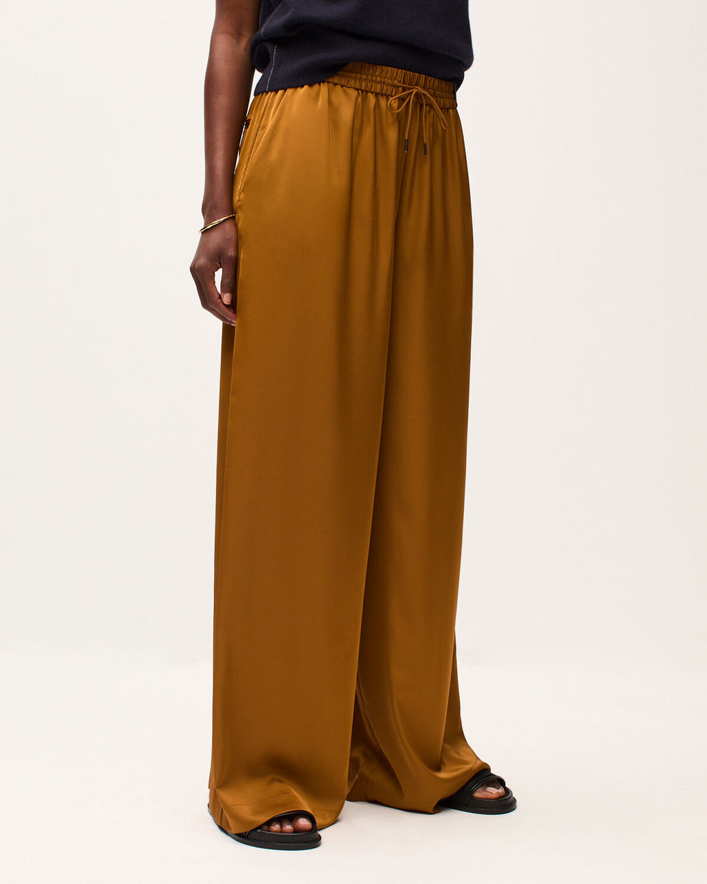Pantalon large fluide satiné - K340 BONE BROWN - 2
