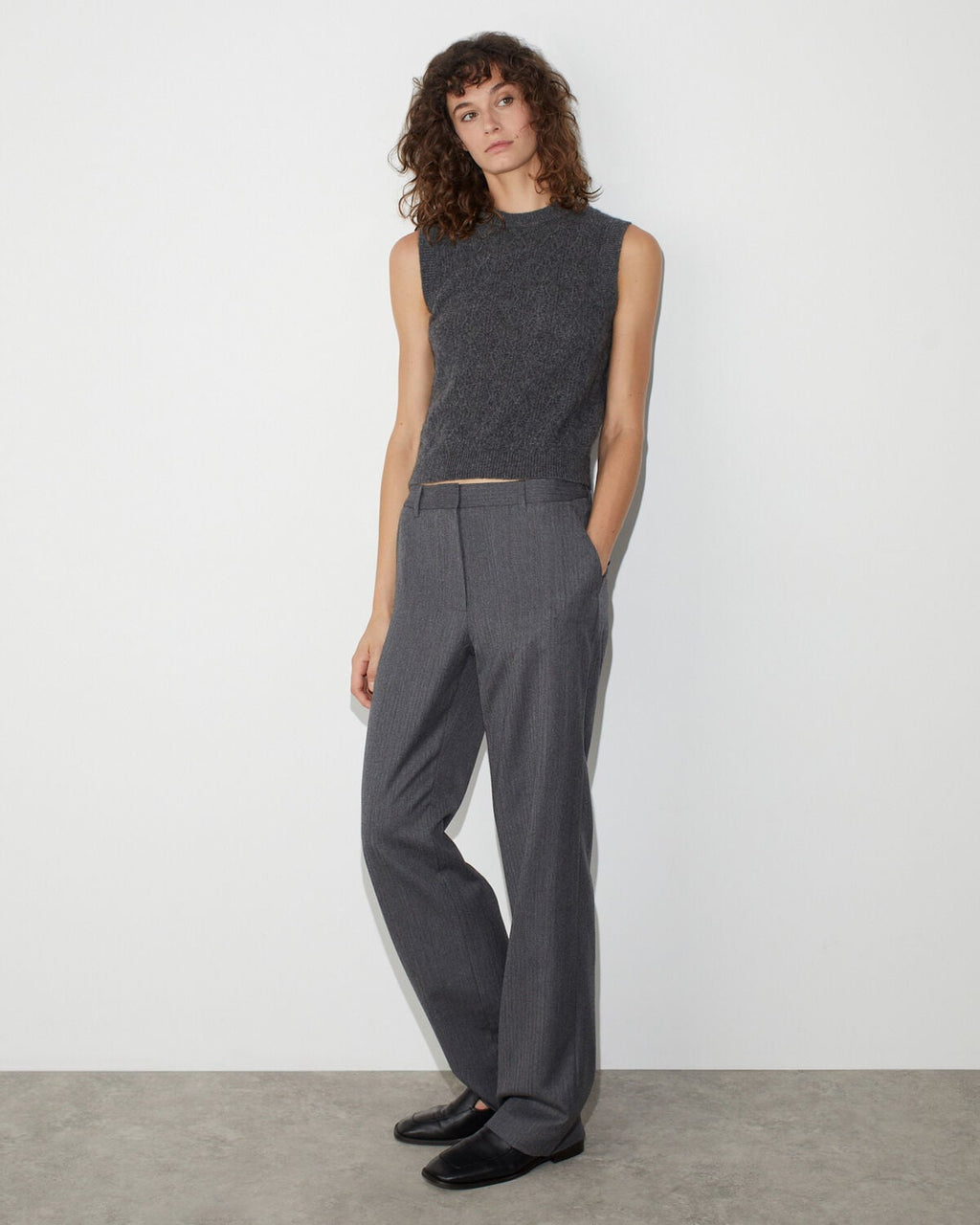 Pantalon droit en laine - M040 HERRINGBONE GRAY - 2