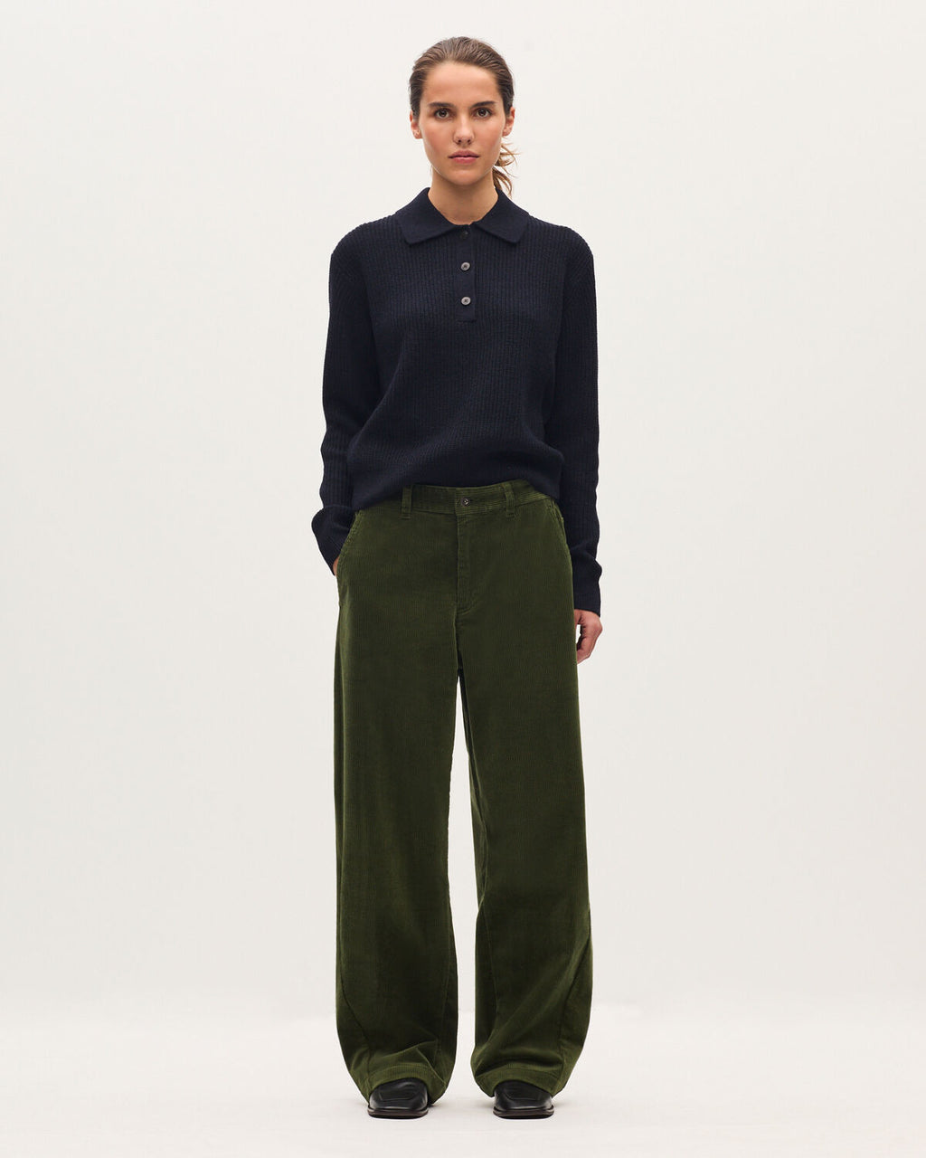 Pantalon barrel en velours côtelé - U550 GREEN - 1