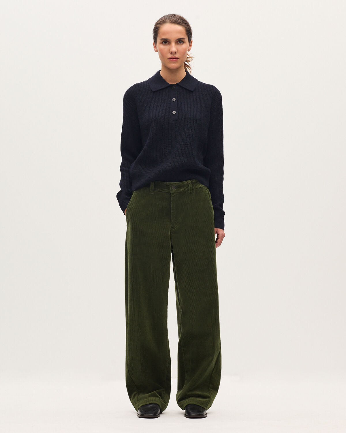 Pantalon barrel en velours côtelé - U550 GREEN - 1