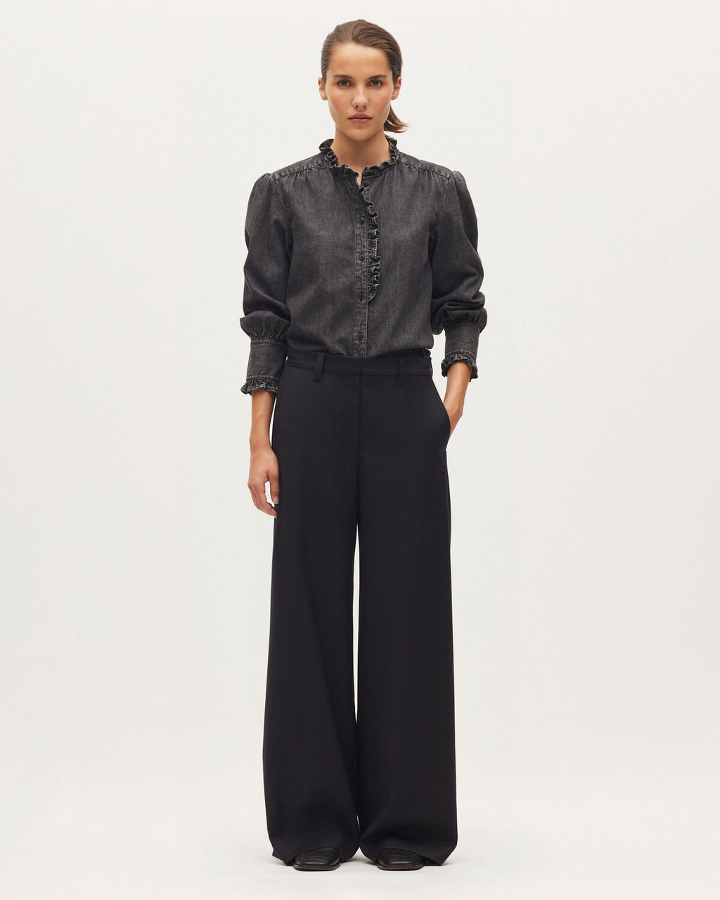 Pantalon large fluide avec une touche de cachemire - H091 BLACK BEAUTY - 1