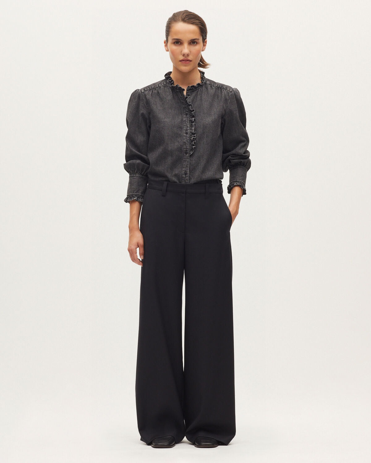Pantalon large fluide avec une touche de cachemire - H091 BLACK BEAUTY - 1