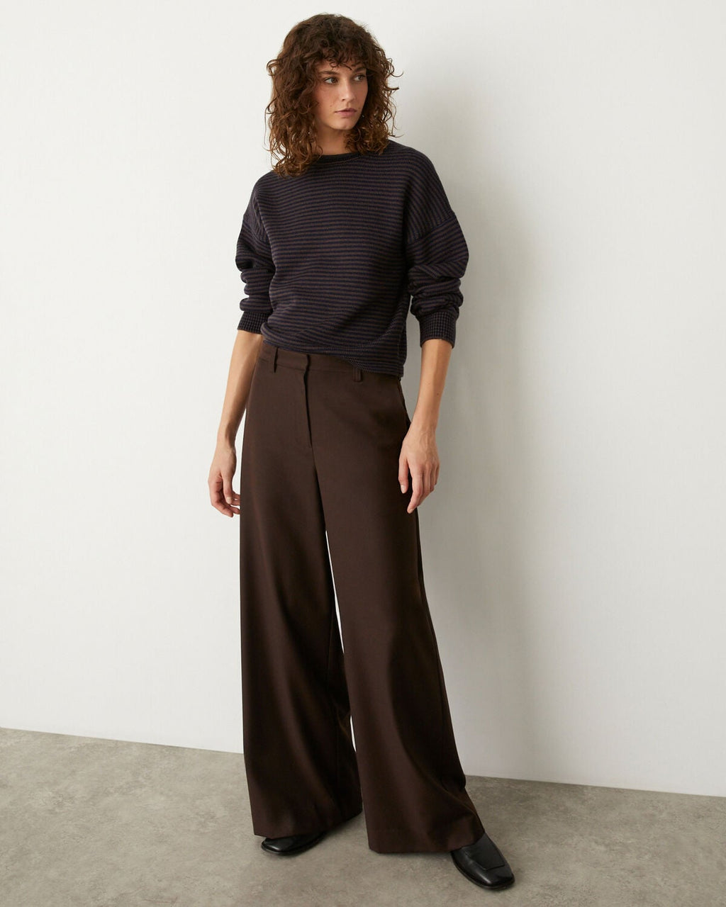 Pantalon large fluide avec une touche de cachemire - M390 MARRON FONCE - 1