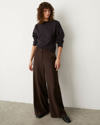 Pantalon large fluide avec une touche de cachemire - M390 MARRON FONCE - 1