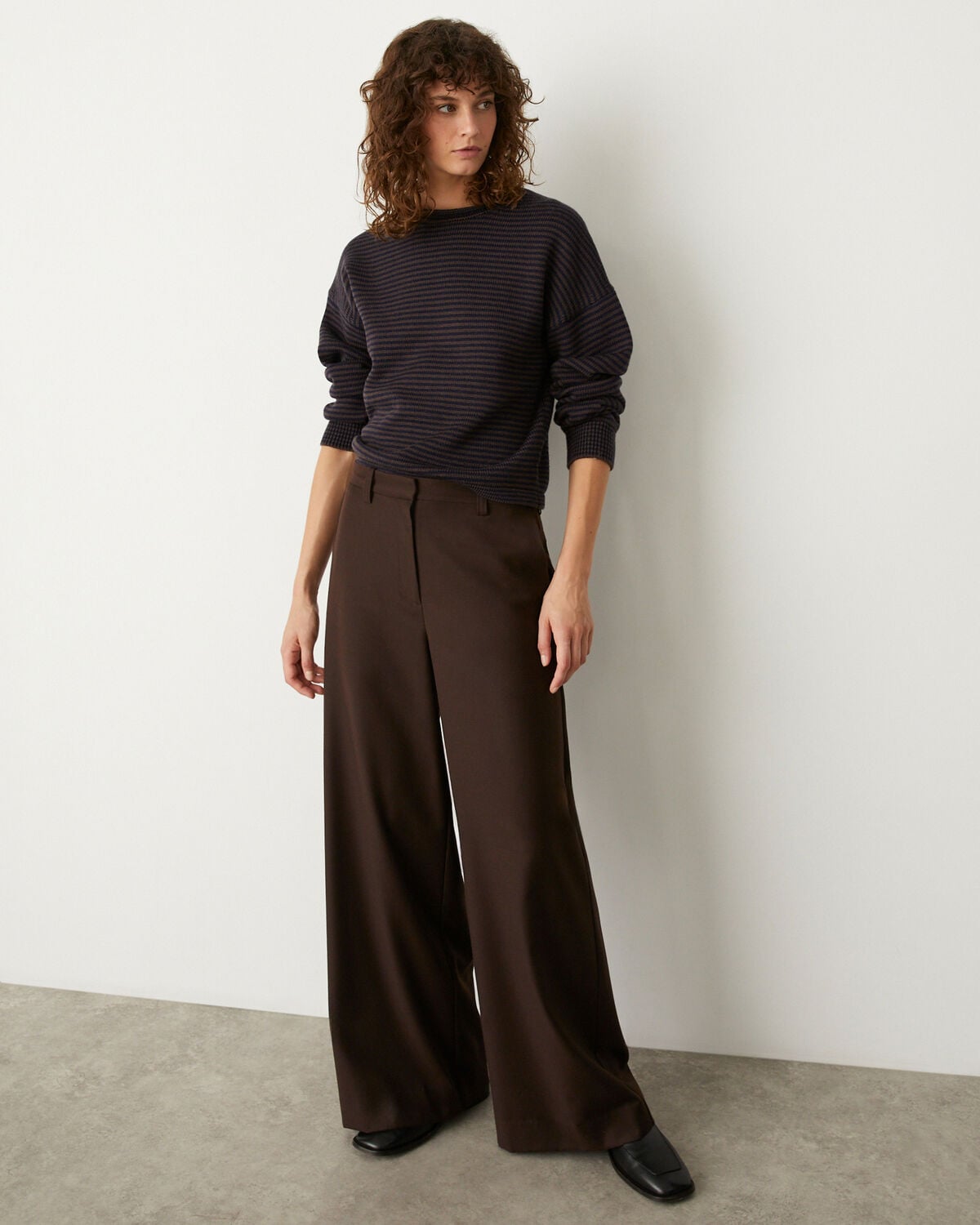 Pantalon large fluide avec une touche de cachemire - M390 MARRON FONCE - 1